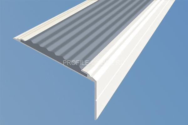 Алюминиевый угловой противоскользящий порог с резиновой вставкой 26х50 мм АУ-50-Анод белый-серый 3 м