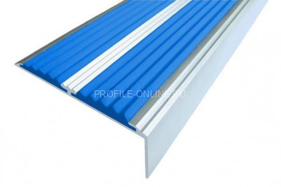 Алюминиевый противоскользящий угловой порог 70х22 мм с резиновыми вставками АУ-70 синий 3 м