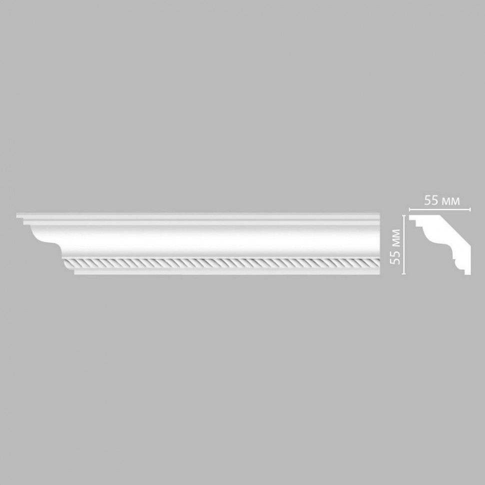 Плинтус потолочный с рисунком геометрический ряд DECOMASTER DT-138 (55x55x2400) из полиуретана, белый под покраску