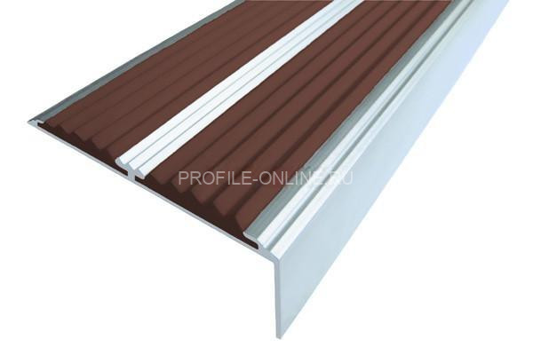 Алюминиевый противоскользящий угловой порог 70х22 мм с резиновыми вставками АУ-70 темно-коричневый 2,7 м