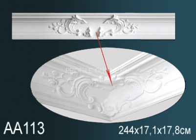 Потолочный плинтус с рисунком Перфект AA113 белый из полиуретана 171х247х178 мм 244 см