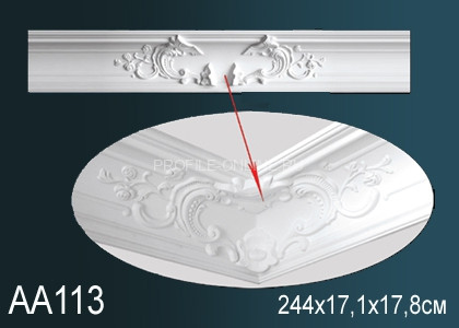 Потолочный плинтус с рисунком Перфект AA113 белый из полиуретана 171х247х178 мм 244 см