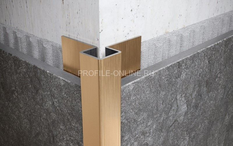 Антивандальный нержавеющий профиль стальной для плитки 10х37 мм FMP 10х37 GS золото сатинированное 270 см