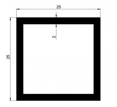 Алюминиевый бокс квадратный 25х25х2 мм 3 м