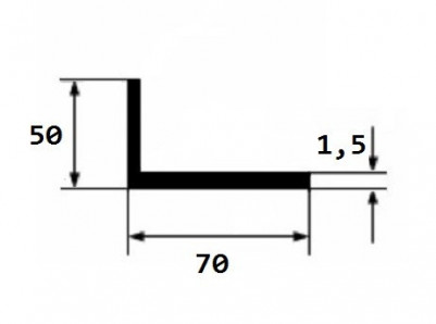 Уголок алюминиевый 50х70х1,5 мм разнополочный 3 м