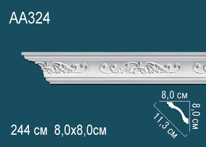 Потолочный плинтус с орнаментом Перфект AA324 белый из полиуретана 80х113х80 мм 244 см