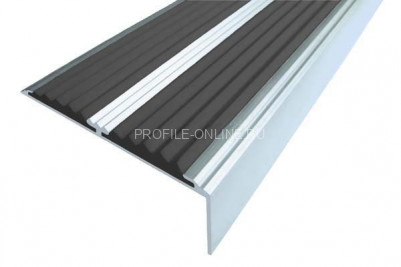 Алюминиевый противоскользящий угловой порог 70х22 мм с резиновыми вставками АУ-70 черный 3 м