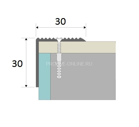 Угловой порог 30х30 мм Cezar LS 30R L с рифлением латунь полированная 1 м