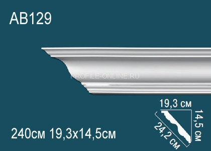 Гладкий потолочный плинтус Перфект AB129 белого цвета из полиуретана 154х242х193 мм 240 см