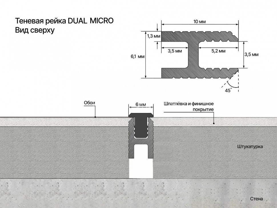 Алюминиевая защелка для теневой рейки 7 мм Laconistiq Dual mini черная 300 см
