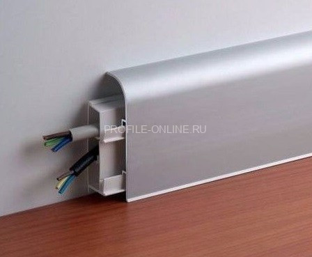 Алюминиевый плинтус напольный с кабель-каналом 80 мм ПТ-80 серебро 3 м