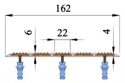 Алюминиевый одноуровневый порог 162 мм с резиновыми вставками АП-162 серый 2,7 м