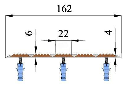 Алюминиевый одноуровневый порог 162 мм с резиновыми вставками АП-162 серый 2,7 м