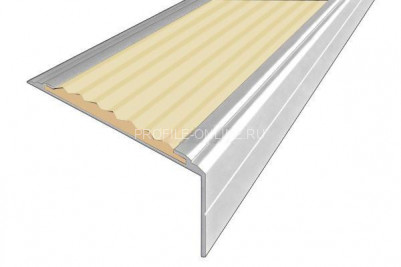 Алюминиевый угловой противоскользящий порог с резиновой вставкой 26х50 мм АУ-50-Анод серебро-бежевый 3 м