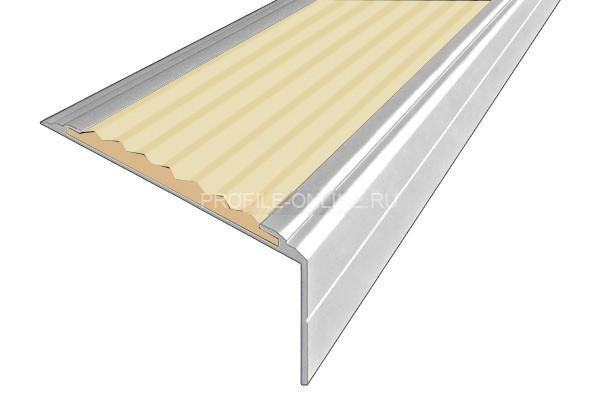 Алюминиевый угловой противоскользящий порог с резиновой вставкой 26х50 мм АУ-50-Анод серебро-бежевый 3 м