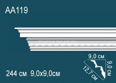 Потолочный плинтус с рисунком Перфект AA119 белый из полиуретана 90х127х90 мм 244 см