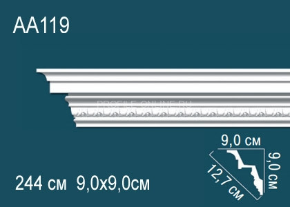 Потолочный плинтус с рисунком Перфект AA119 белый из полиуретана 90х127х90 мм 244 см