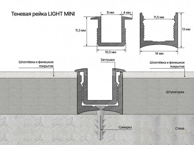 Защелка 7 мм для теневой рейки алюминиевая Laconistiq Light Mini черная 300 см