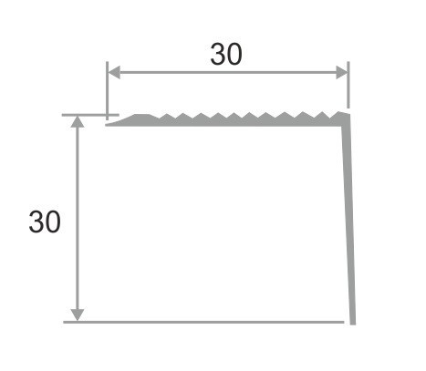 Алюминиевый порог угловой с рифлением 30х30 мм ПО-30х30 серебро глянец 2,7 м