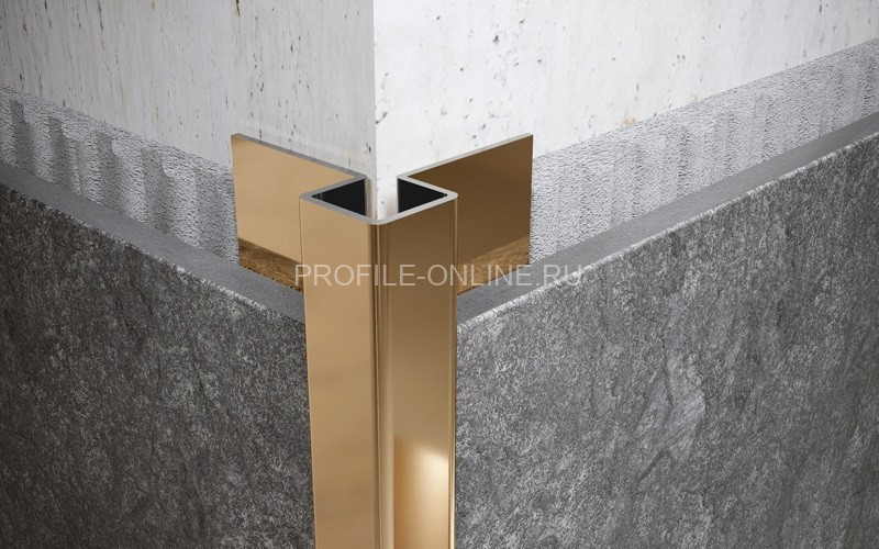 Антивандальный нержавеющий профиль стальной для плитки 10х37 мм FMR 10х37 GP золото полированное 270 см