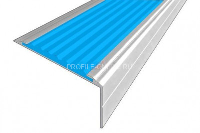 Алюминиевый угловой противоскользящий порог с резиновой вставкой 26х50 мм АУ-50-Анод серебро-голубой 3 м