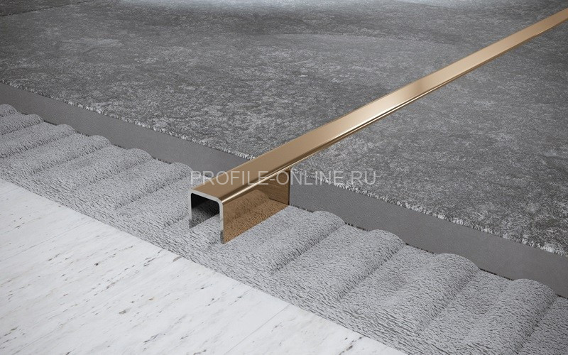 Нержавеющий П-профиль стальной 15х15 мм FU 15 GP золото полированное 270 см