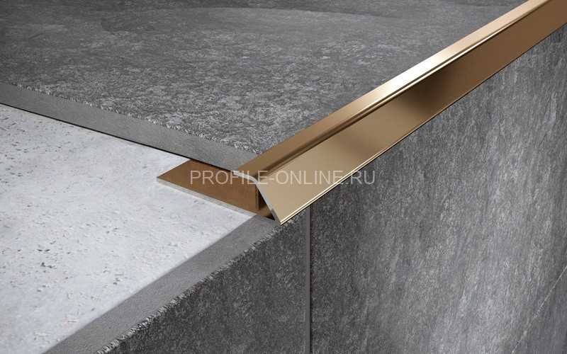 Нержавеющий С-профиль стальной окантовочный со скосом 10 мм FPG 10 GP золото полированное 270 см