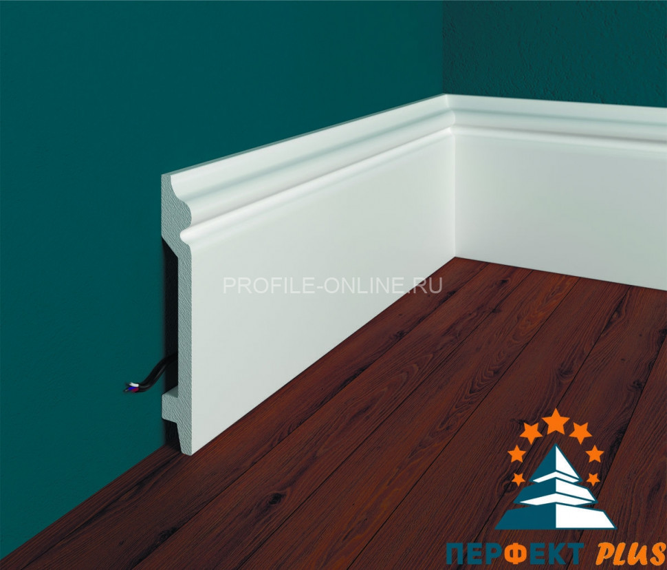 Напольный плинтус Перфект Плюс P56 100 мм 200 см белый из ударопрочного полимера