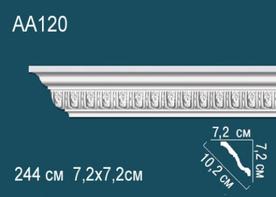 Потолочный плинтус с рисунком Перфект AA120 белый из полиуретана 72х102х72 мм 244 см
