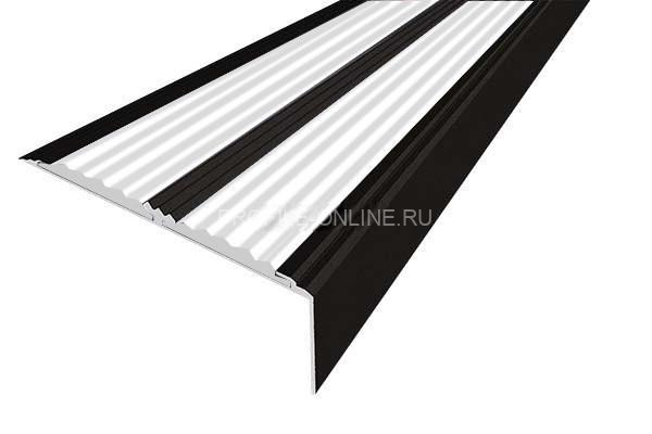 Алюминиевый противоскользящий угловой порог 70х22 мм с резиновыми вставками АУ-70-Анод черный-белый 3 м