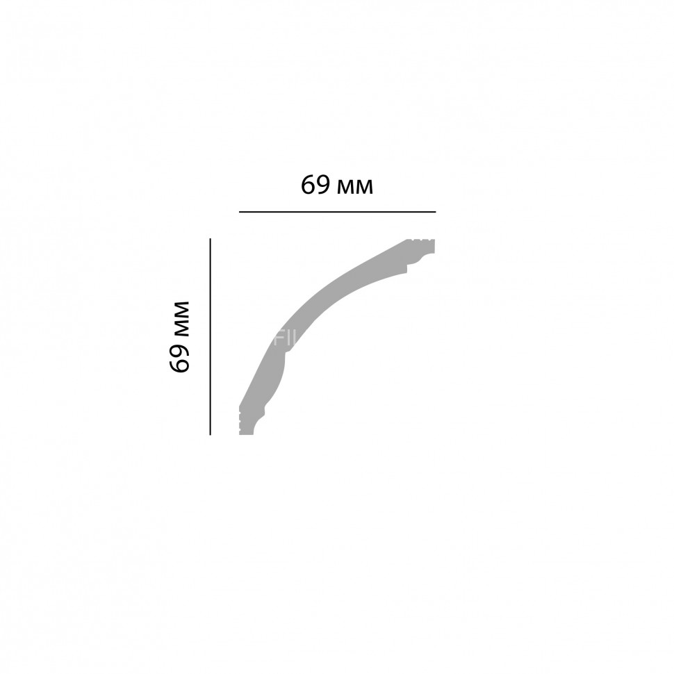 Декоративный плинтус потолочный гладкий Decomaster D100 Дюропрофиль 69х69х2000 мм белый под покраску