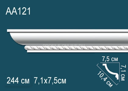 Потолочный плинтус с рисунком Перфект AA121 белый из полиуретана 71х104х75 мм 244 см