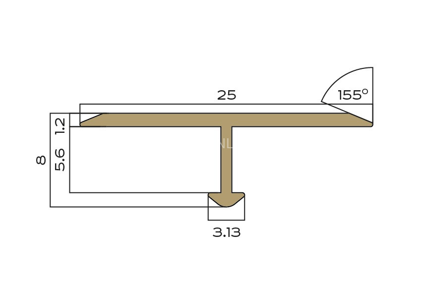 Латунный Т-образный профиль плоский 25 мм NEEXY PVL38-01 P полированный 2.7м
