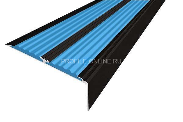 Алюминиевый противоскользящий угловой порог 70х22 мм с резиновыми вставками АУ-70-Анод черный-голубой 3 м