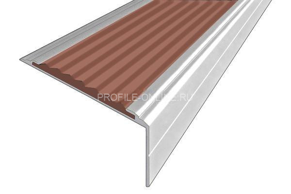 Алюминиевый угловой противоскользящий порог с резиновой вставкой 26х50 мм АУ-50-Анод серебро-коричневый 3 м