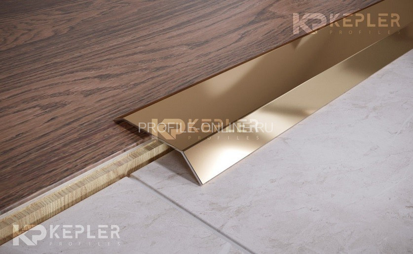 Нержавеющий разноуровневый порог стальной 63x10 мм FAP 10 GP золото полированное 270 см
