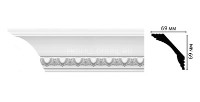 Декоративный плинтус потолочный с рисунком Decomaster D100A Дюропрофиль 69х69х2000 мм белый под покраску