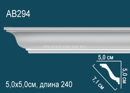 Гладкий потолочный плинтус Перфект AB294 белого цвета из полиуретана 50х71х50 мм 240 см