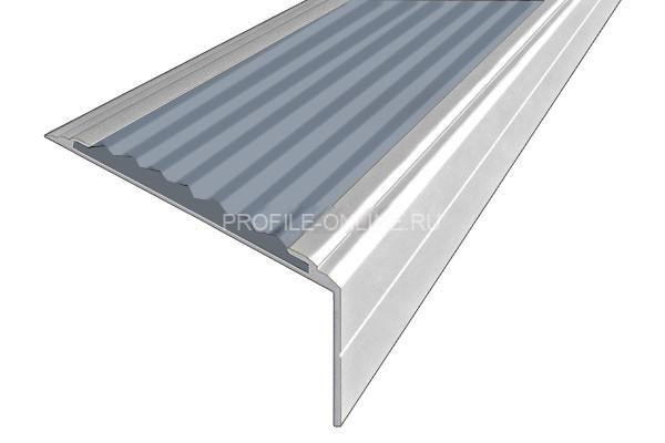 Алюминиевый угловой противоскользящий порог с резиновой вставкой 26х50 мм АУ-50-Анод серебро-серый 3 м