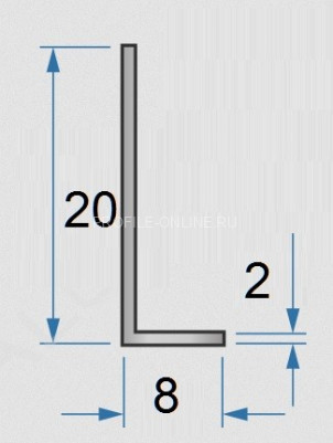 Алюминиевый уголок 8х20х2,0 мм разнополочный 3м