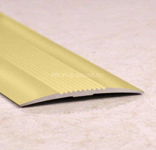 Алюминиевый порог одноуровневый с рифлением 37 мм ПО-37 золото глянец 2,7 м