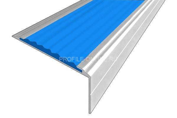 Алюминиевый угловой противоскользящий порог с резиновой вставкой 26х50 мм АУ-50-Анод серебро-синий 3 м