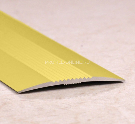 Алюминиевый порог одноуровневый с рифлением 37 мм ПО-37 золото матовое 2,7 м