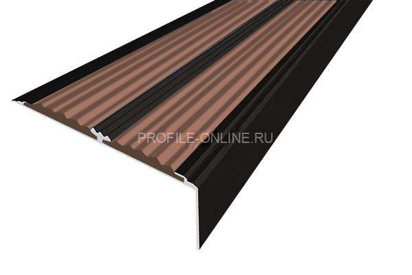 Алюминиевый противоскользящий угловой порог 70х22 мм с резиновыми вставками АУ-70-Анод черный-коричневый 3 м