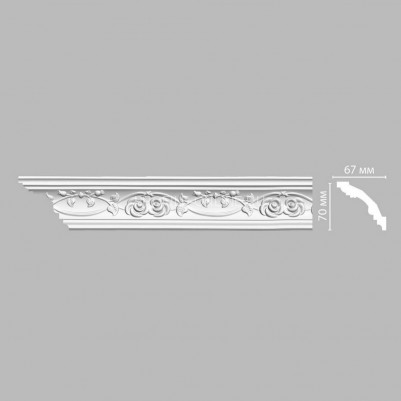 Плинтус потолочный с рисунком волнистый узор DECOMASTER DT-9815 (67x70x2400) из полиуретана, белый под покраску