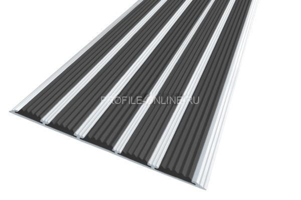 Алюминиевый одноуровневый порог 162 мм с резиновыми вставками АП-162 черный 3 м