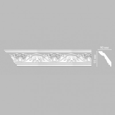 Плинтус потолочный с рисунком вертикальный рельеф DECOMASTER DT-9816 (93x90x2400) из полиуретана, белый под покраску