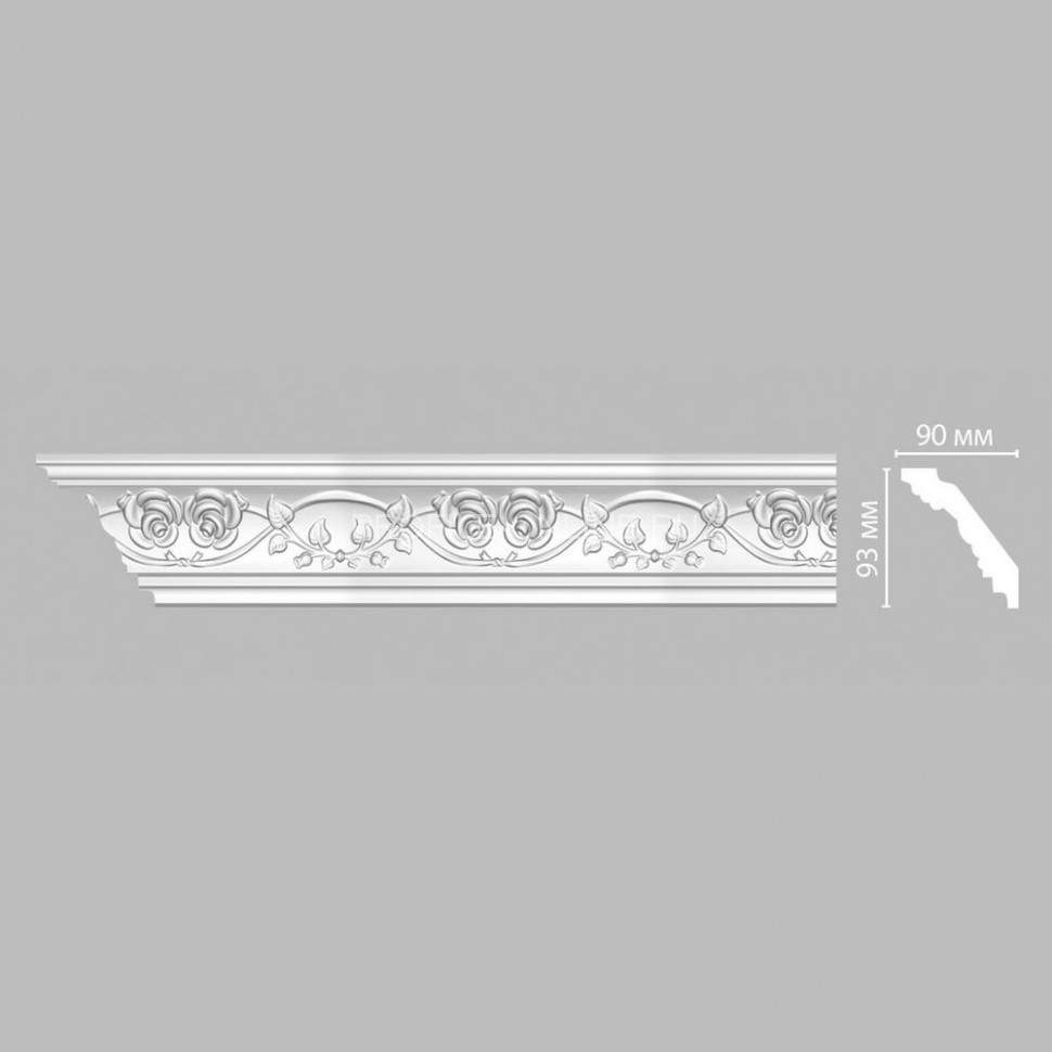 Плинтус потолочный с рисунком вертикальный рельеф DECOMASTER DT-9816 (93x90x2400) из полиуретана, белый под покраску