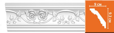 Плинтус потолочный с рисунком вертикальный рельеф DECOMASTER DT-9816 (93x90x2400) из полиуретана, белый под покраску