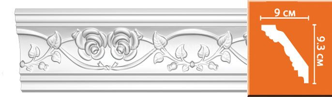 Плинтус потолочный с рисунком вертикальный рельеф DECOMASTER DT-9816 (93x90x2400) из полиуретана, белый под покраску